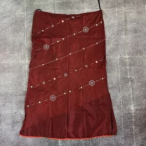 Women's Vintage 90's KaraVan Maroon Red 100% Indian Silk Long Skirt Dress Sz L